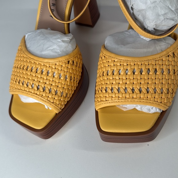 Katy Perry the steady ankle strap heels size 8.5M in pineapple wicker new in box - Picture 3 of 14